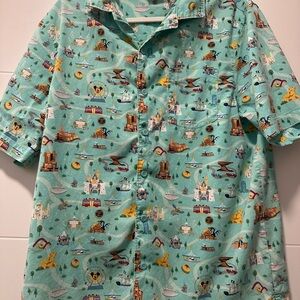 Disney Teal Graphic Button Down Shirt